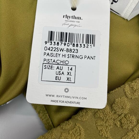RHYTHM. X Free People Paisley Hi String Bikini Bottoms Sz XL Pistachio - Picture 6 of 9